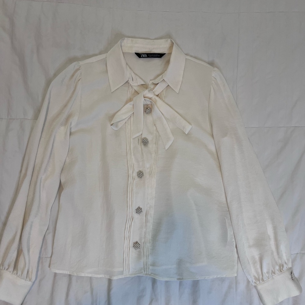Zara White Collared Blouse